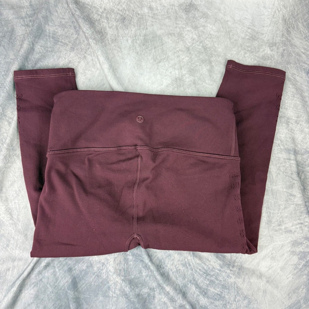 Lululemon High Rise Crop Leggings Burgundy Perforated Side Size 6